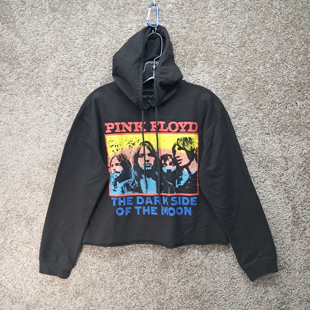 Pink Floyd The Dark Side of the Moon Black Cropped Graphic Hoodie Small